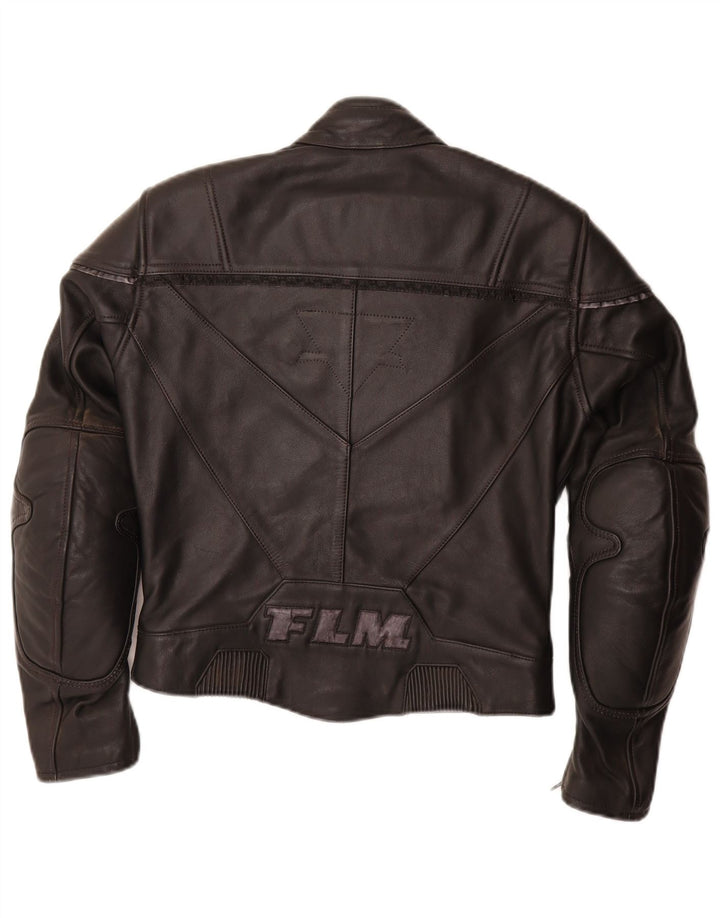 FLM Womens Graphic Leather Racer Jacket EU 38 Medium Black Leather
