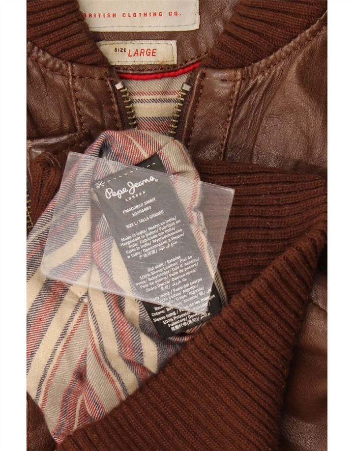 PEPE Jeans Męska kurtka skórzana UK 40 Duża brązowa skóra