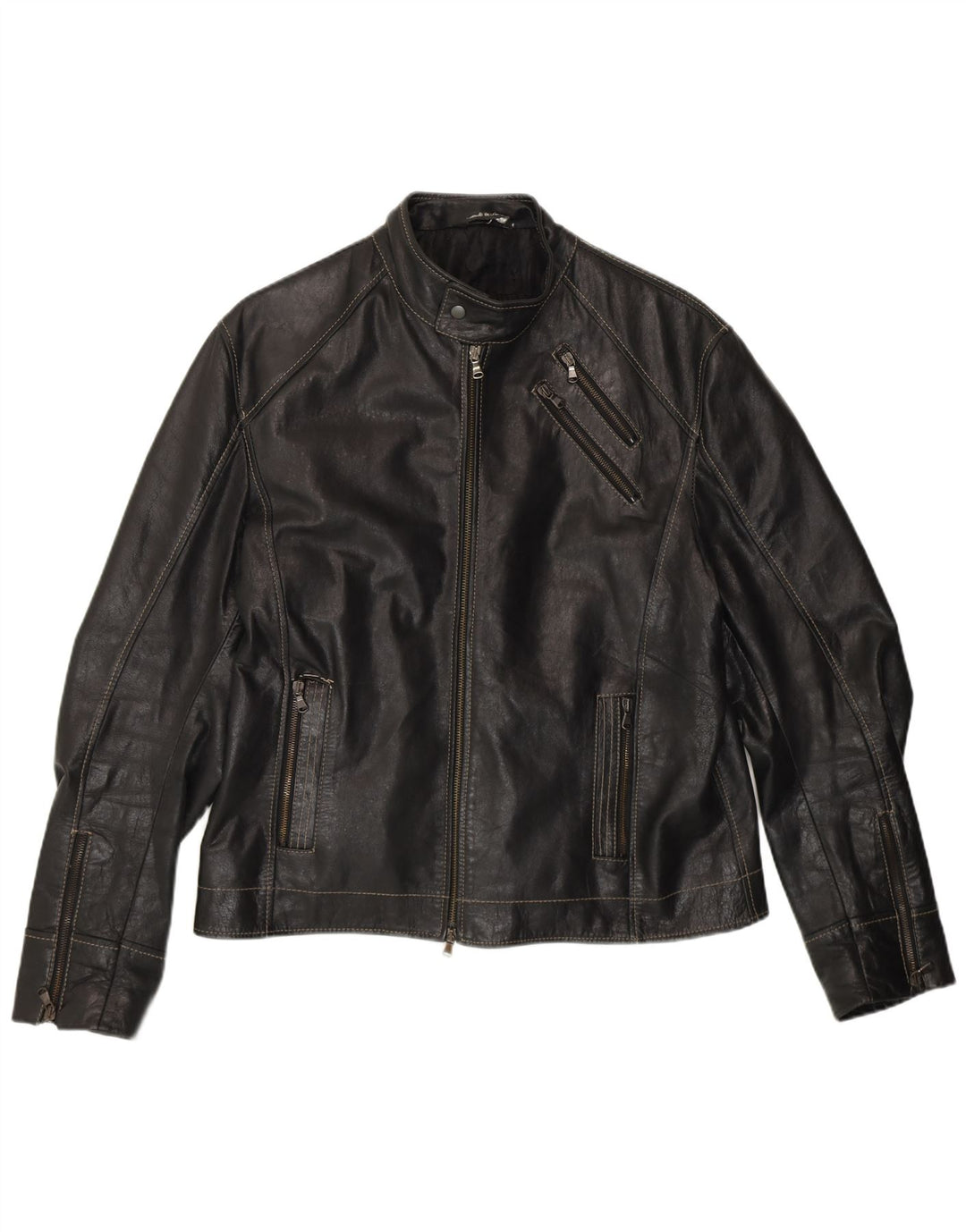 Męska skórzana kurtka racer VINTAGE UK 40, duża czarna skóra