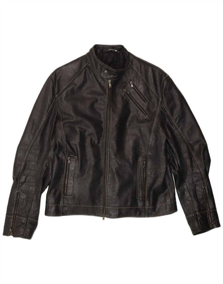 Męska skórzana kurtka racer VINTAGE UK 40, duża czarna skóra