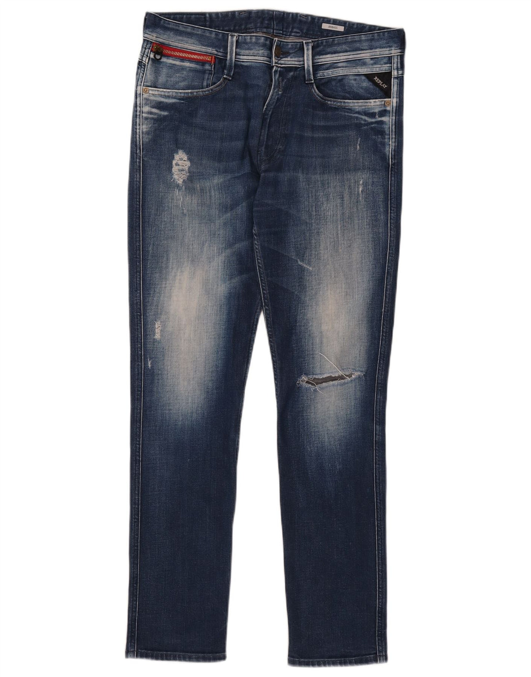 Damskie jeansy Replay Anbass Distressed W33 L30 Niebieskie