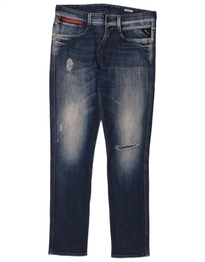 Damskie jeansy Replay Anbass Distressed W33 L30 Niebieskie