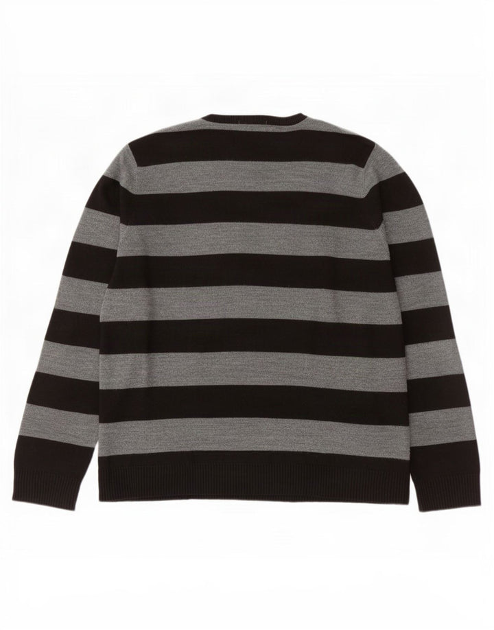 Marks & Spencer Męski sweter z dekoltem w kształcie litery V, duży, akrylowy, w szare paski