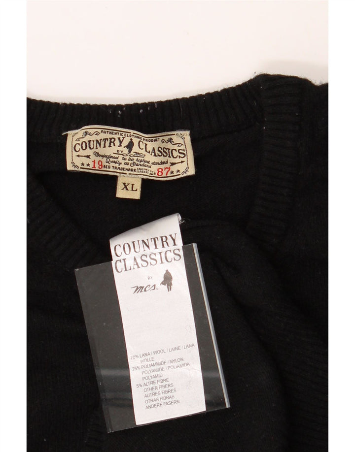 MARLBORO CLASSICS Mens V-Neck Jumper Sweater XL Black Wool Vintage Marlboro Classics and Second-Hand Marlboro Classics from Messina Hembry 