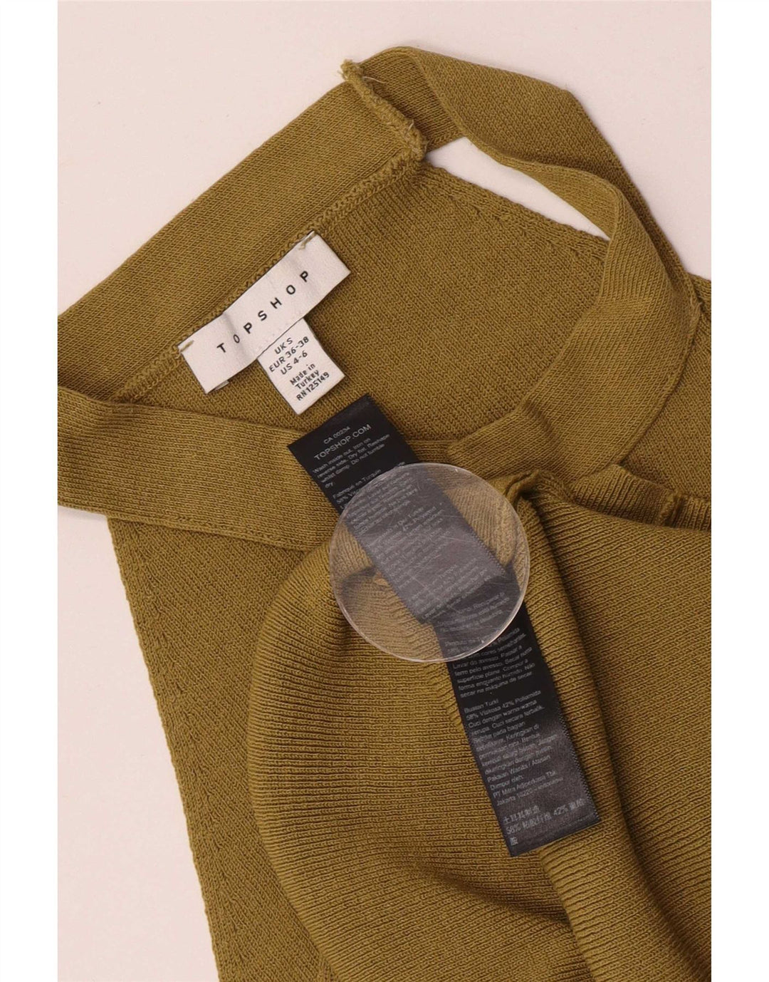 Topshop damski krótki top wiązany na szyi UK 8 Small Khaki, wiskoza