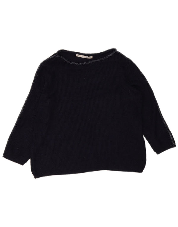 Damski sweter oversize z dekoltem w łódkę Zara UK 16, duży, granatowy