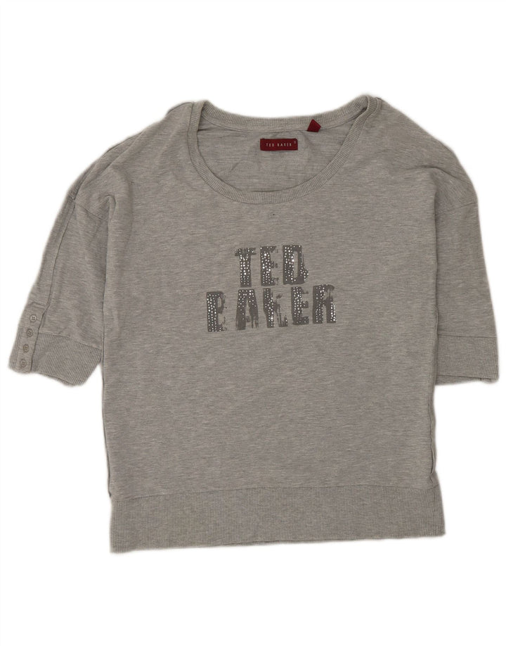 Damski sweter Ted Baker Graphic z krótkim rękawem, rozmiar 3, średni szary