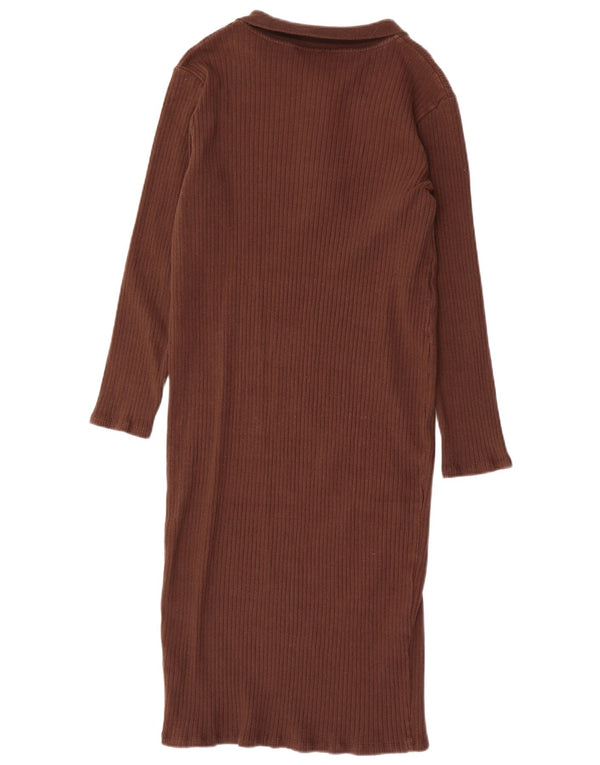 Zara Womens Long Sleeve Jumper Dress UK 14 Large Brown Cotton
