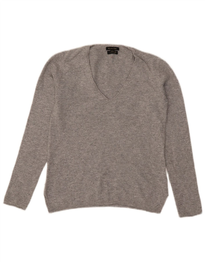 MASSIMO DUTTI Damski sweter z dekoltem w kształcie litery V, UK 10, mały, szary, nakrapiany