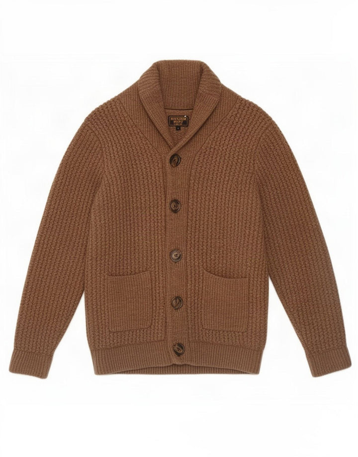 Męski sweter rozpinany William Hunt, mały, brązowy, z owczej wełny