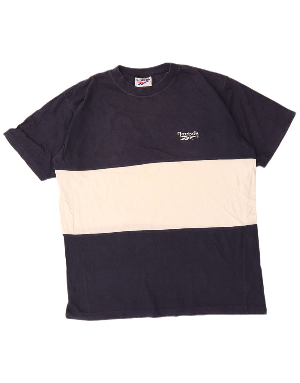 T-shirt męski Reebok Top XL, bawełniana, granatowa, z blokami kolorów