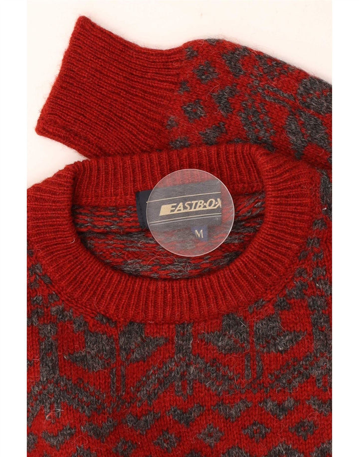 Vintage męski sweter z okrągłym dekoltem, średni czerwony Fair Isle Retro