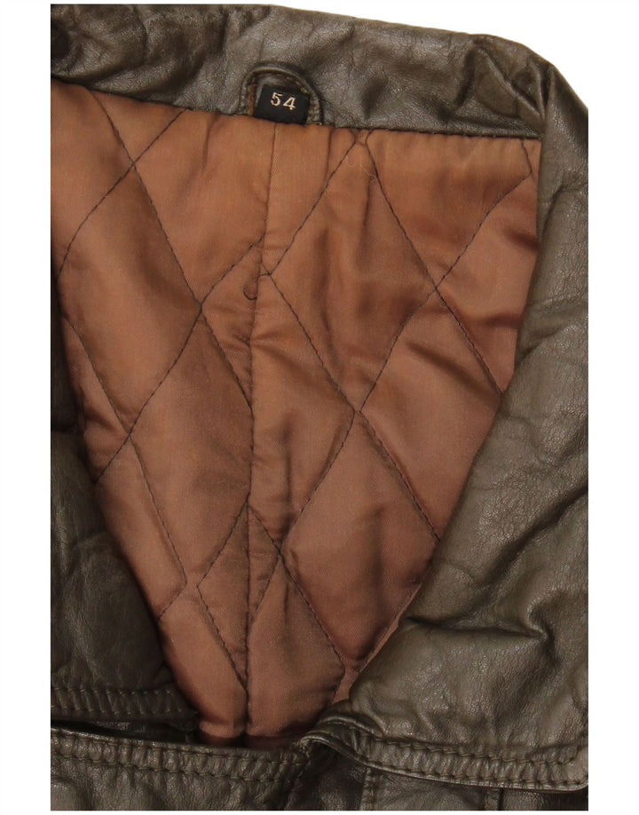 Vintage męski płaszcz skórzany IT 54 2XL Khaki