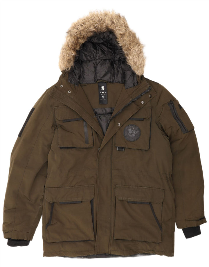 Męska kurtka parka z kapturem Smog UK 42 XL Khaki, poliester