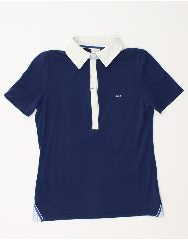 Damska koszulka polo Paul & Shark, UK 12, średnia, granatowa, bawełniana w bloki kolorów