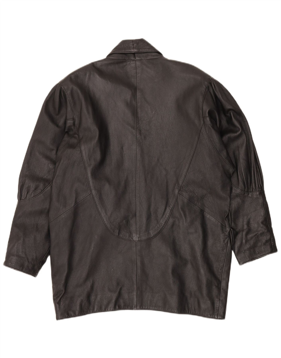 VINTAGE damski płaszcz skórzany oversize UK 14 średniej czarnej skóry