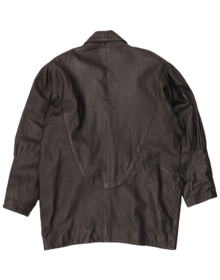 VINTAGE damski płaszcz skórzany oversize UK 14 średniej czarnej skóry