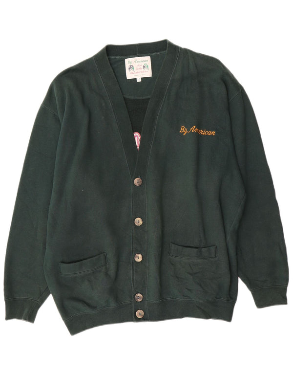 By American Mens Cardigan Sweater Medium Green Cotton