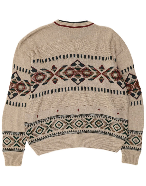 Męski sweter z okrągłym dekoltem w stylu VINTAGE, średnio beżowy Fair Isle