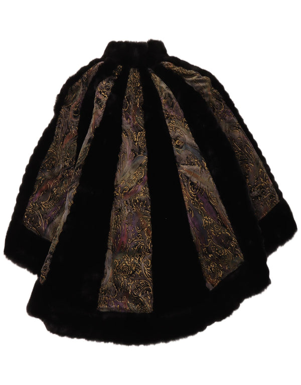 Vintage damski płaszcz ze sztucznego futra UK 16, duży czarny Paisley