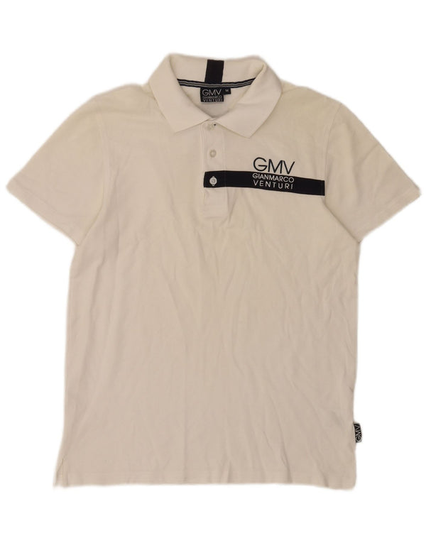 Gianmarco Venturi Mens Graphic Polo Shirt Medium White Cotton