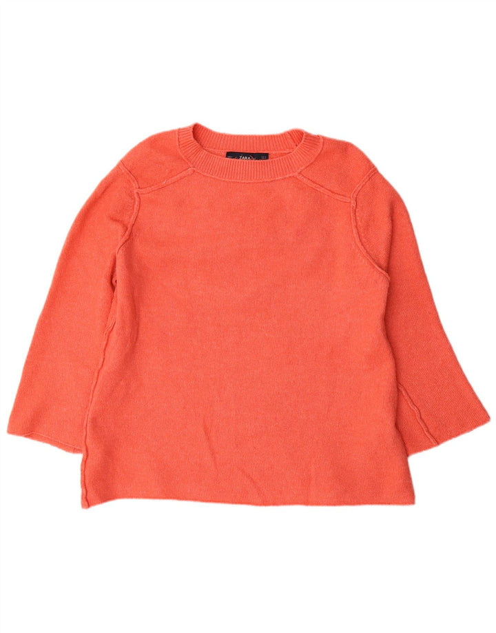 Damski sweter oversize z dekoltem w łódkę Zara UK 10, mały pomarańczowy poliester