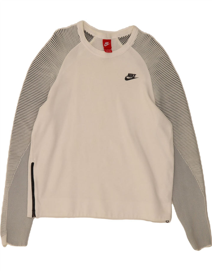 NIKE Womens Sweatshirt Jumper UK 16 Large White Striped Cotton Vintage Nike and Second-Hand Nike from Messina Hembry 