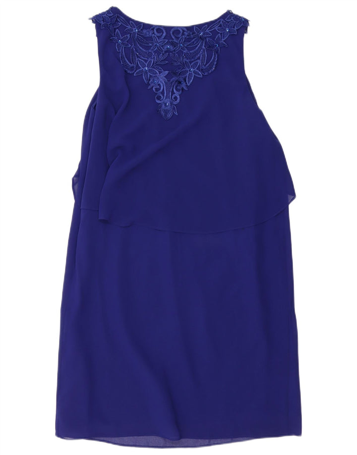 Damska sukienka typu shift bez rękawów MONSOON UK 10 Mały niebieski z kwiatowym octanem