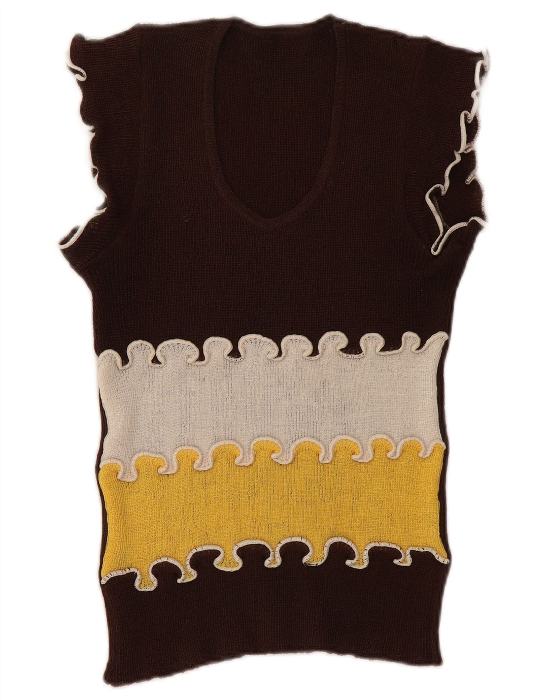 Vintage damski podkoszulek z kamizelką UK 8, mały brązowy blok kolorów
