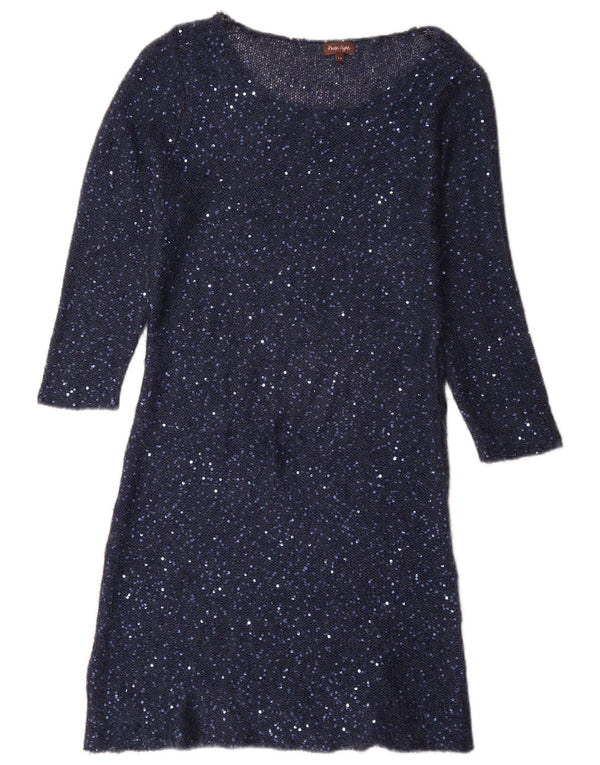Phase Eight Womens 3/4 Sleeve Sequin Jumper Dress UK 14 Medium Navy Blue