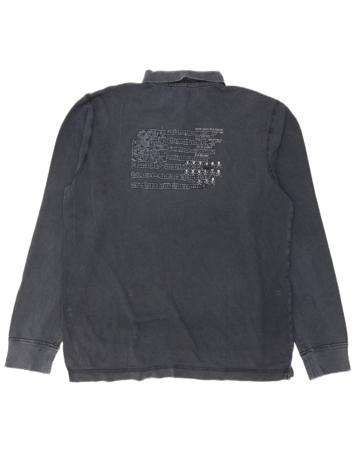 Męska koszulka polo z długim rękawem i grafiką RALPH LAUREN, duża, granatowa