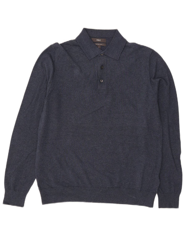 Marks & Spencer Męski sweter polo, średni, granatowy, bawełniany