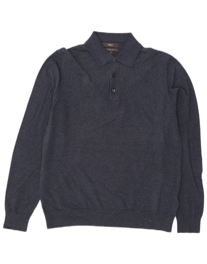 Marks & Spencer Męski sweter polo, średni, granatowy, bawełniany