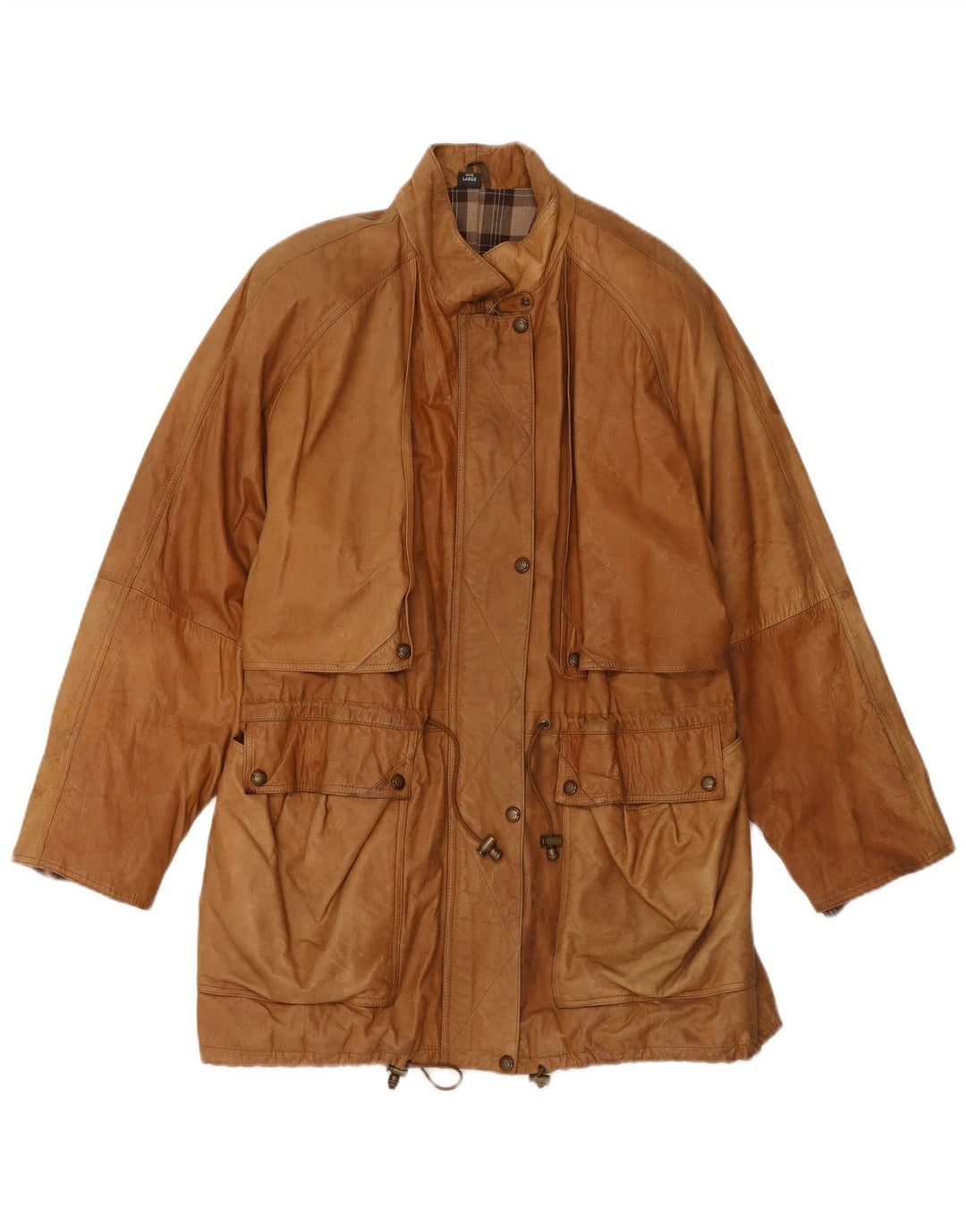 VINTAGE damski płaszcz skórzany UK 16 duża beżowa skóra