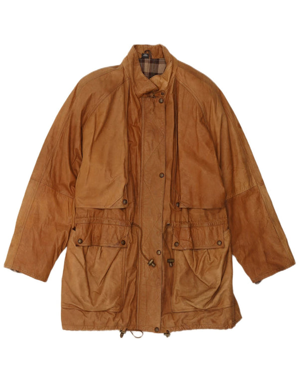 VINTAGE damski płaszcz skórzany UK 16 duża beżowa skóra