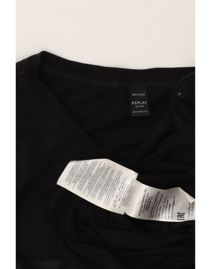 Męski T-shirt z grafiką REPLAY, duży, czarny, bawełniany