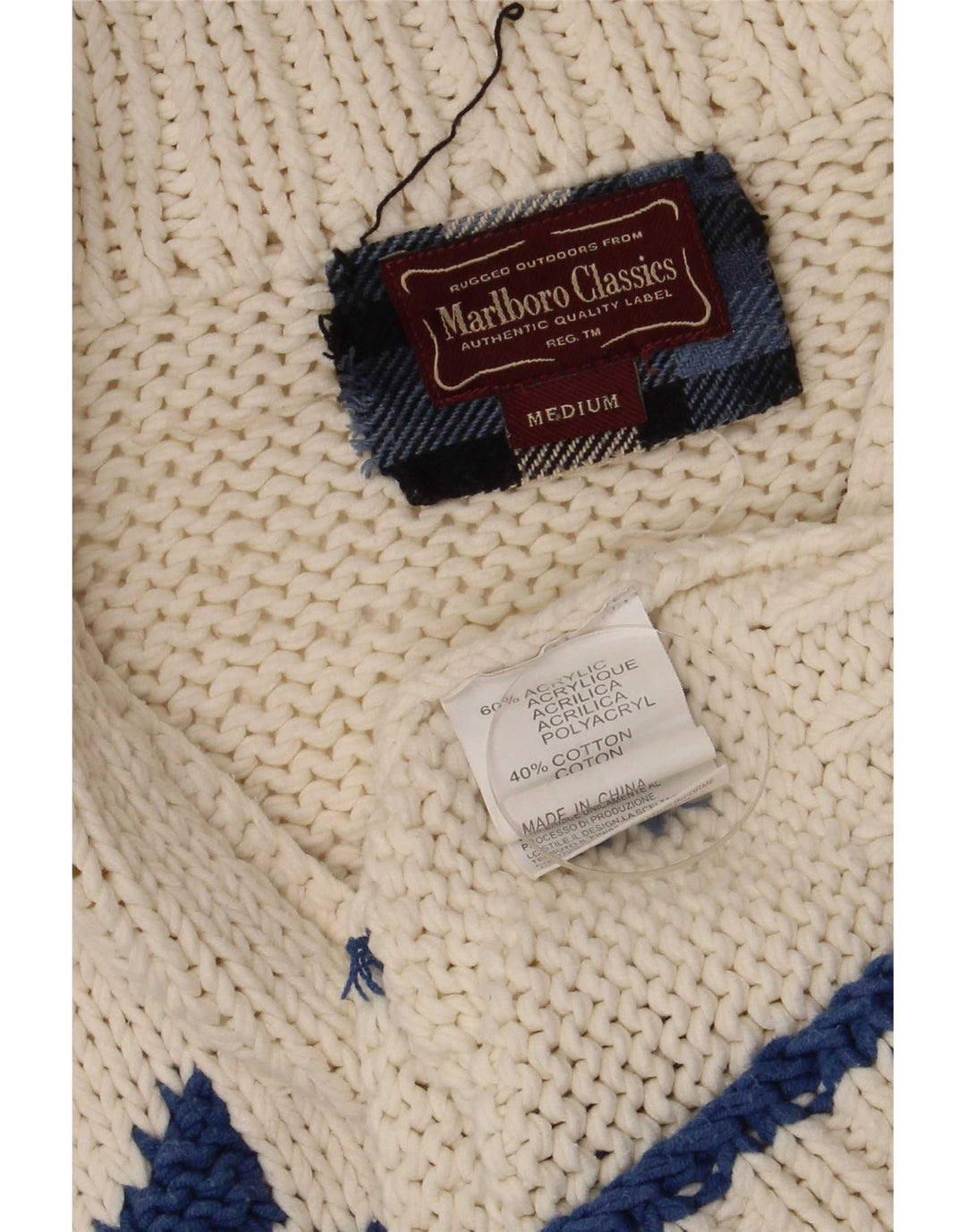 Marlboro Classics Męski sweter rozpinany Średni złamanej bieli Fair Isle Retro
