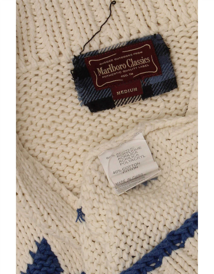Marlboro Classics Męski sweter rozpinany Średni złamanej bieli Fair Isle Retro