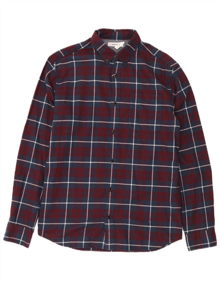 Męska koszula flanelowa JACK & JONES, bawełniana w średnią bordową kratkę