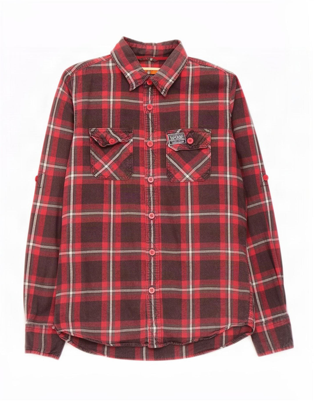 Męska koszula flanelowa Superdry, duża, bawełniana w czerwoną kratę