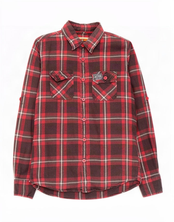 Męska koszula flanelowa Superdry, duża, bawełniana w czerwoną kratę