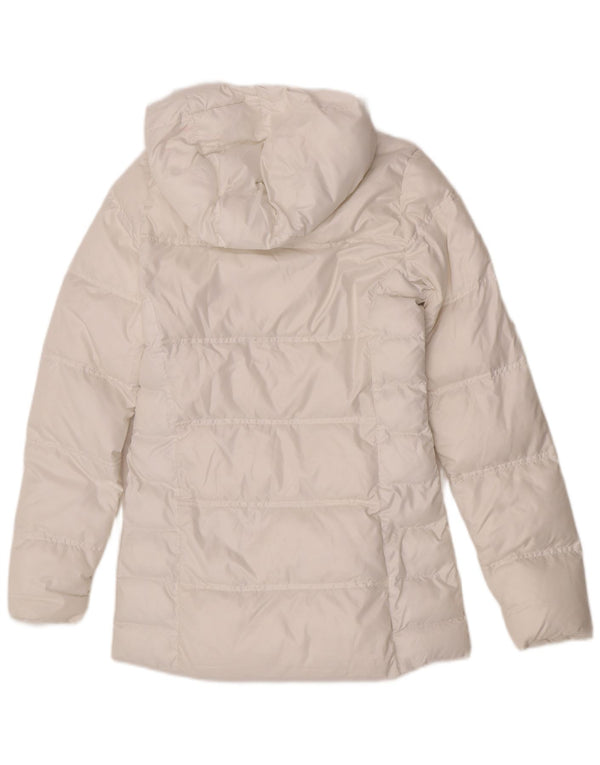 Damski płaszcz z kapturem, oversize, wyściełany Adidas UK 6 XS, biały poliester