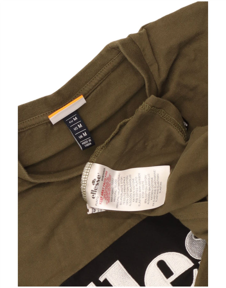 Męska koszulka z grafiką Ellesse, bawełniana, średnia khaki z blokami kolorów