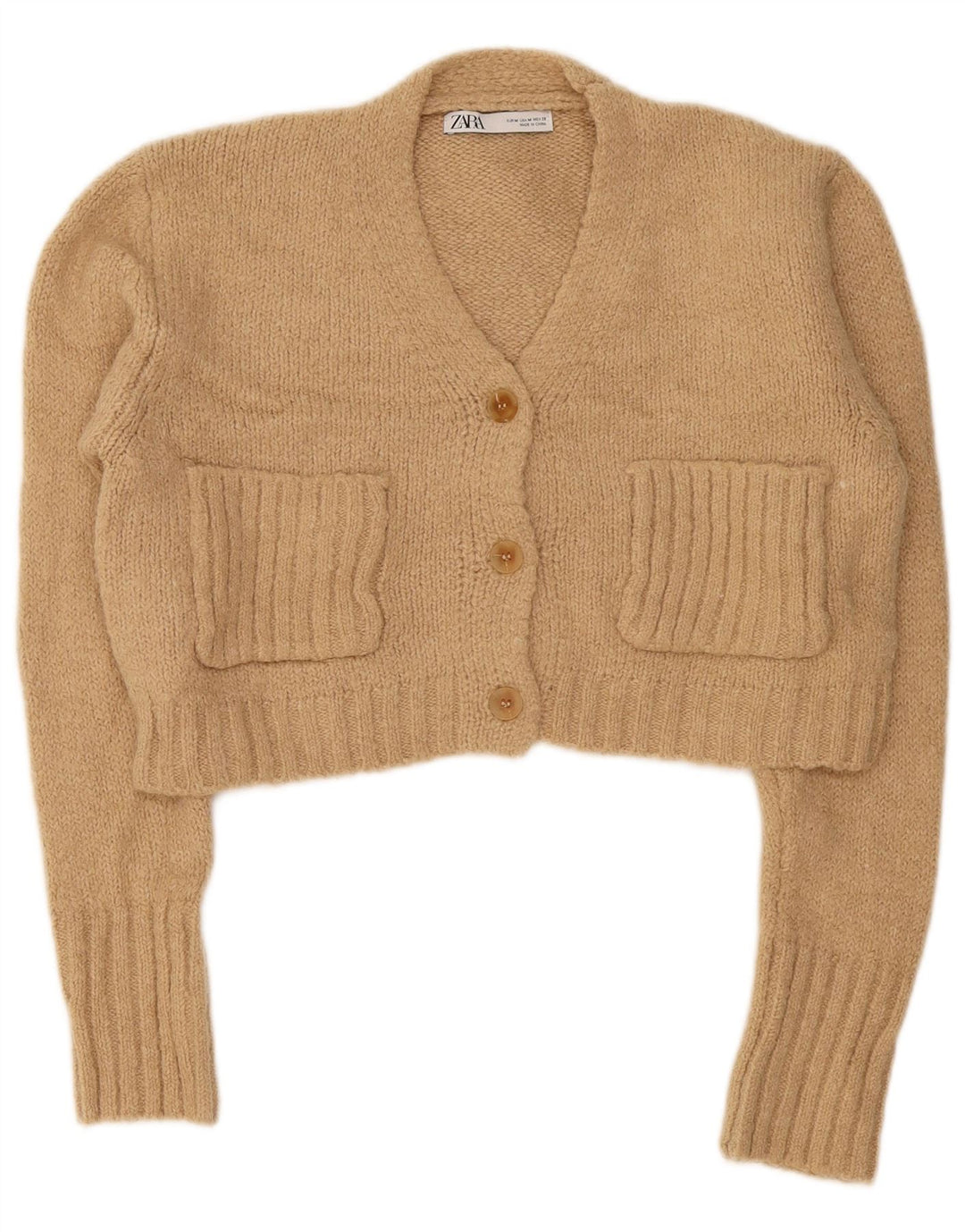 Sweter damski Zara Crop Cardigan UK 14 średni beż