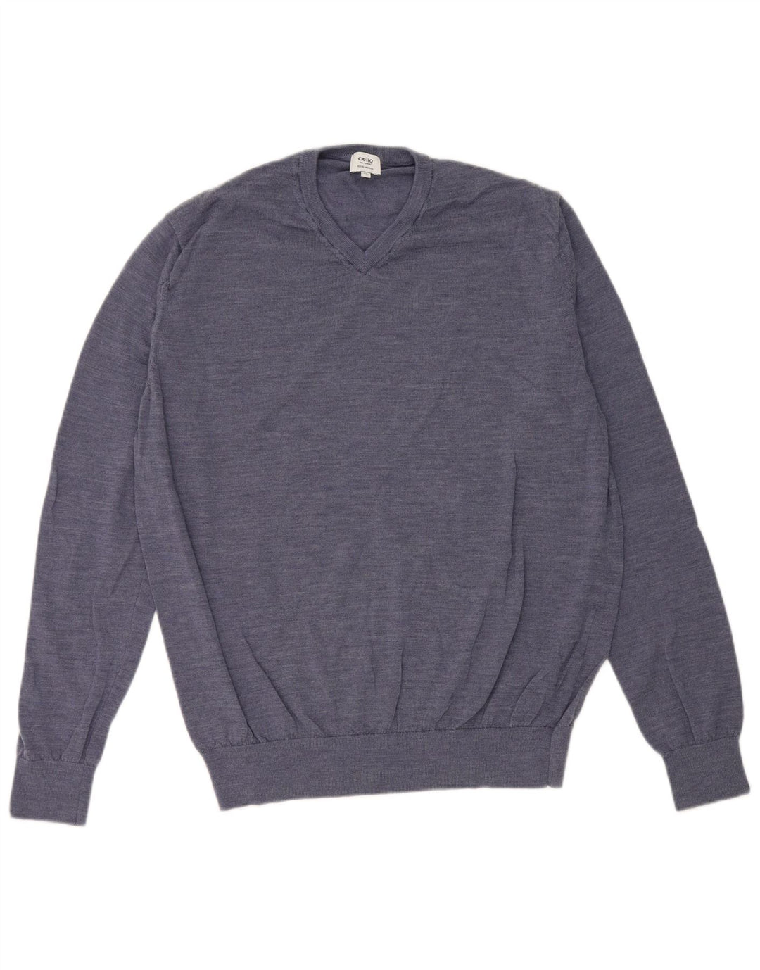 Celio Męski sweter z dekoltem w kształcie litery V XL, niebieska wełna merynosów z niebieskimi plamkami
