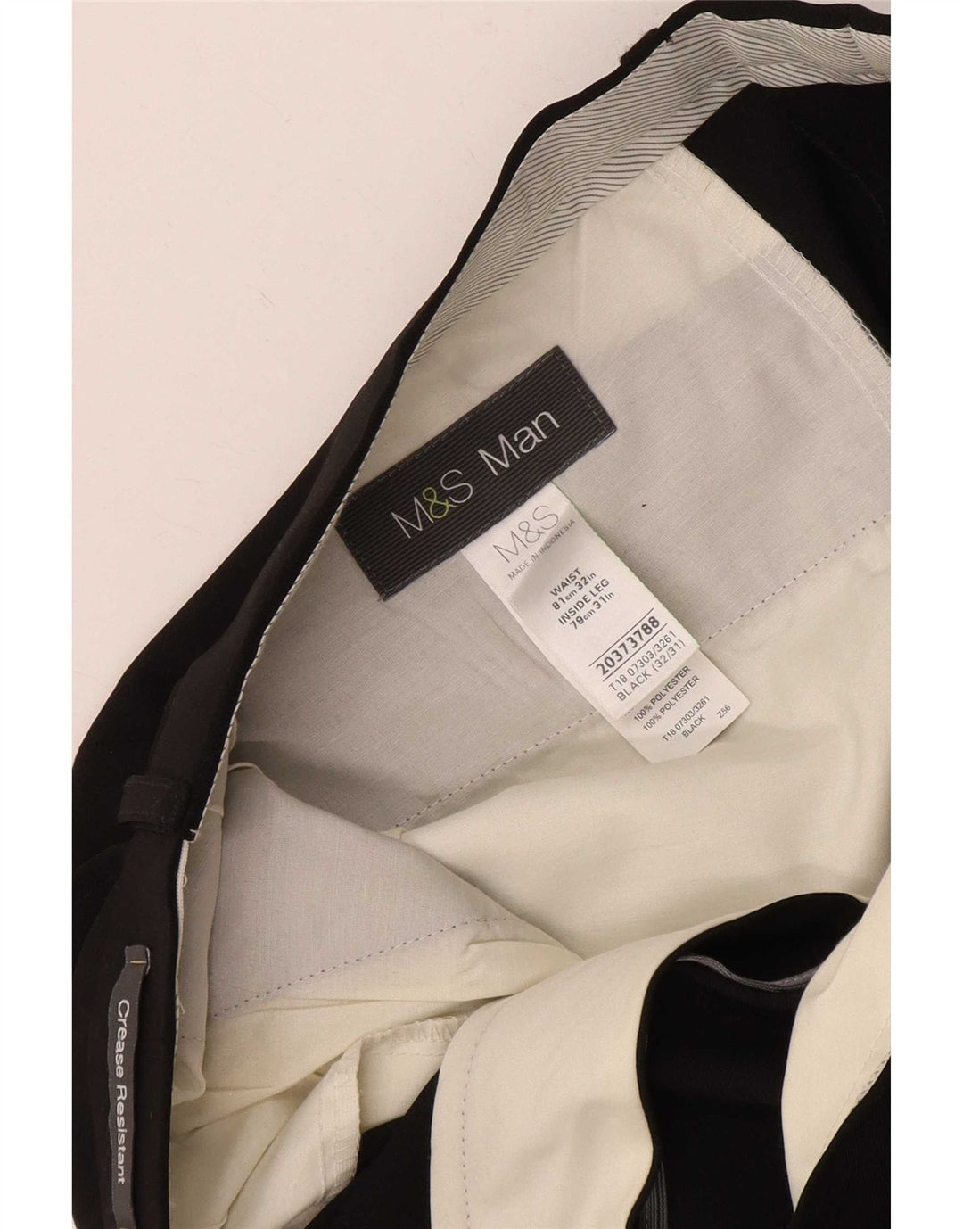 Marks & Spencer Męskie proste spodnie garniturowe W32 L31 Czarny poliester