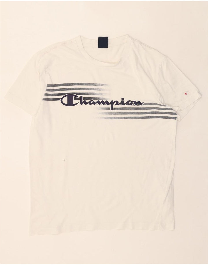 CHAMPION Mens Graphic T-Shirt Top Medium White Cotton Vintage Champion and Second-Hand Champion from Messina Hembry 