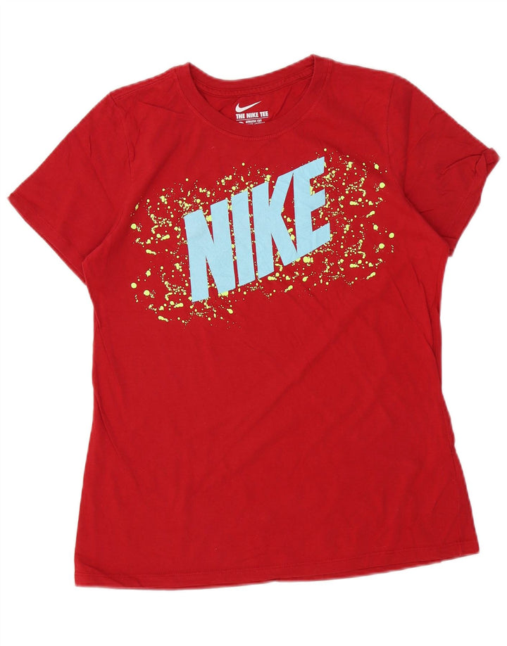 Damski T-shirt NIKE o sportowym kroju z grafiką Top UK 14, duży, czerwony, bawełniany