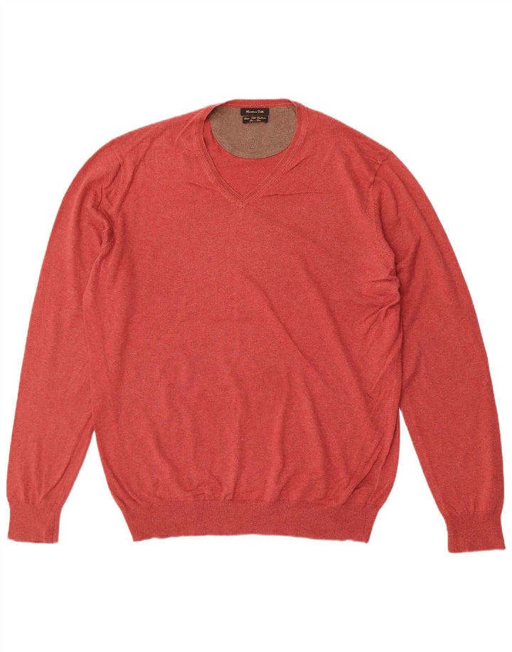 Męski sweter Massimo Dutti z dekoltem w kształcie litery V, XL, czerwony, bawełniany