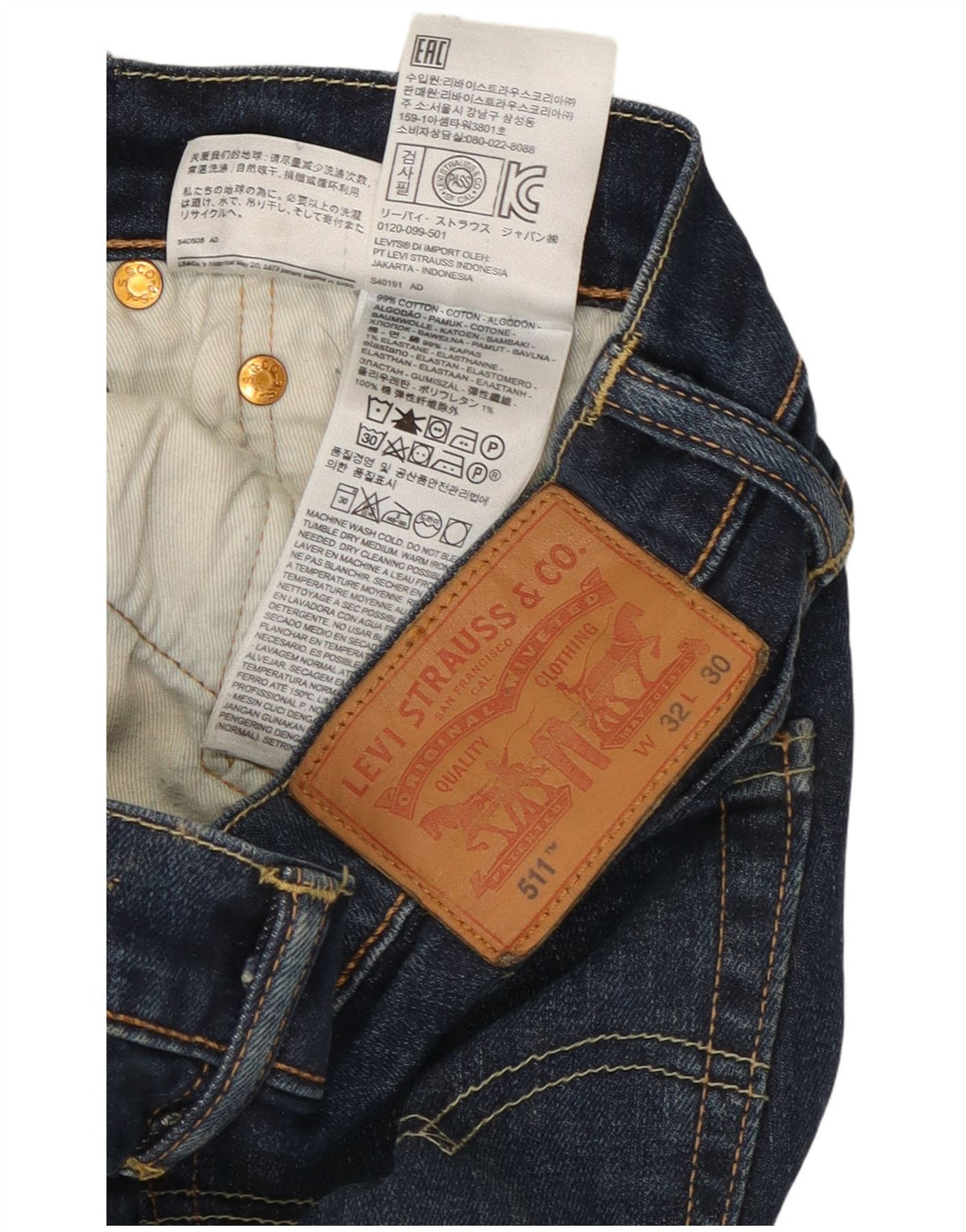 Damskie jeansy Levi's 511 Slim W32 L30 Granatowa bawełna